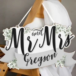 Personalised 'Mr & Mrs' Wooden Hanging Decoration><noscript><img width=