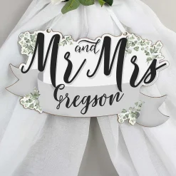 Personalised 'Mr & Mrs' Wooden Hanging Decoration><noscript><img width=
