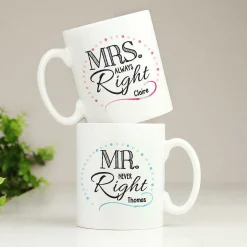 Personalised 'Mrs Always Right, Mr Never Right' Set Of 2 Mugs><noscript><img width=