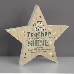 Personalised 'My Star Teacher' Rustic Wooden Star Decoration><noscript><img width=