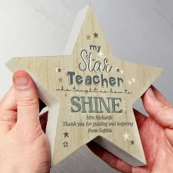 Personalised 'My Star Teacher' Rustic Wooden Star Decoration><noscript><img width=