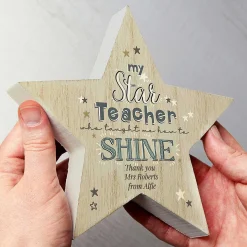 Personalised 'My Star Teacher' Rustic Wooden Star Decoration><noscript><img width=