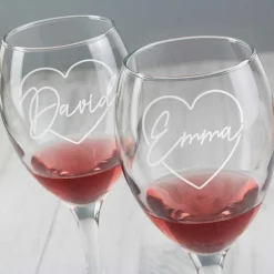 Personalised Name Only 'Heart' Wine Glass Set>Temptation Gifts Cheap