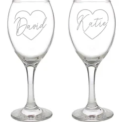 Personalised Name Only 'Heart' Wine Glass Set>Temptation Gifts Cheap