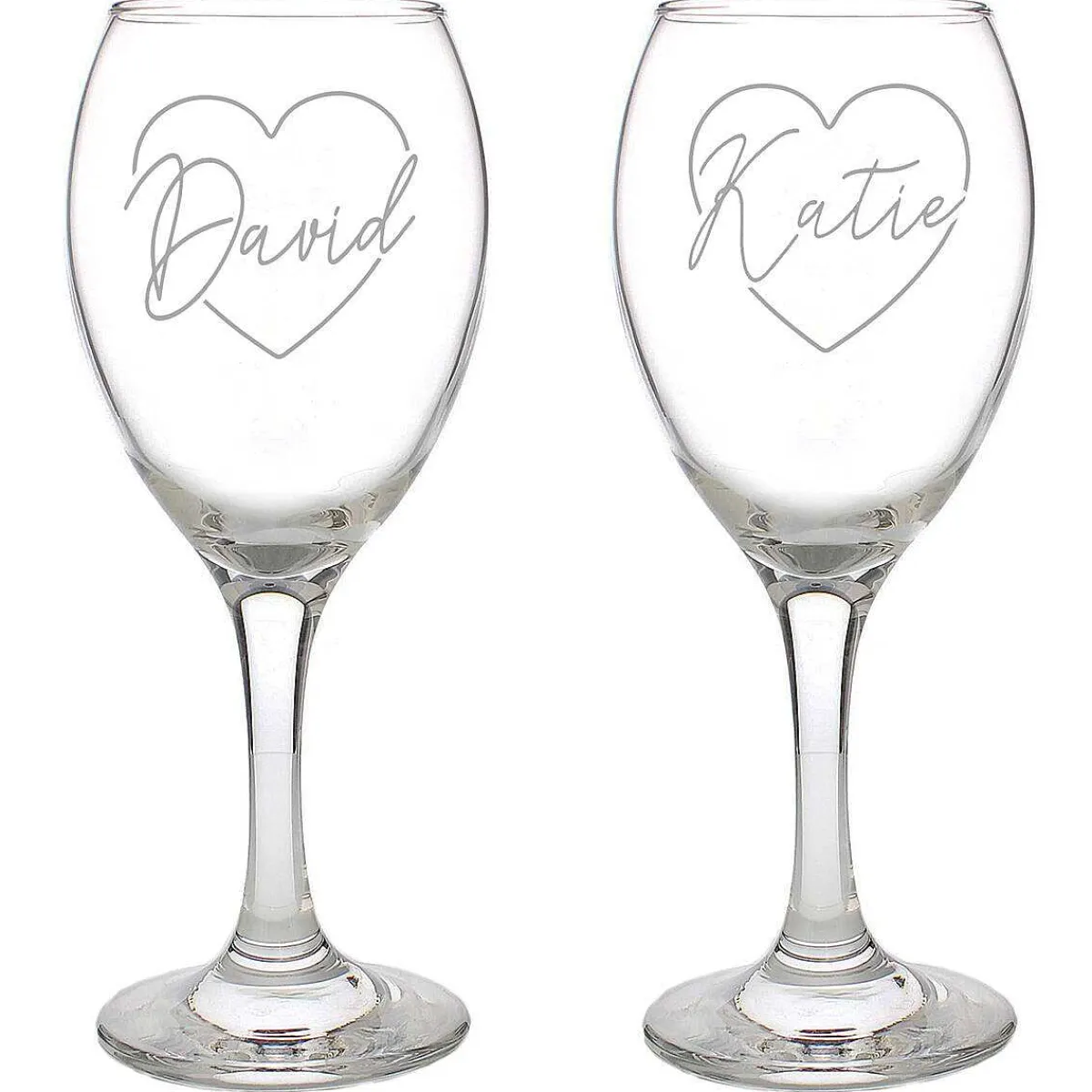 Personalised Name Only 'Heart' Wine Glass Set>Temptation Gifts Cheap