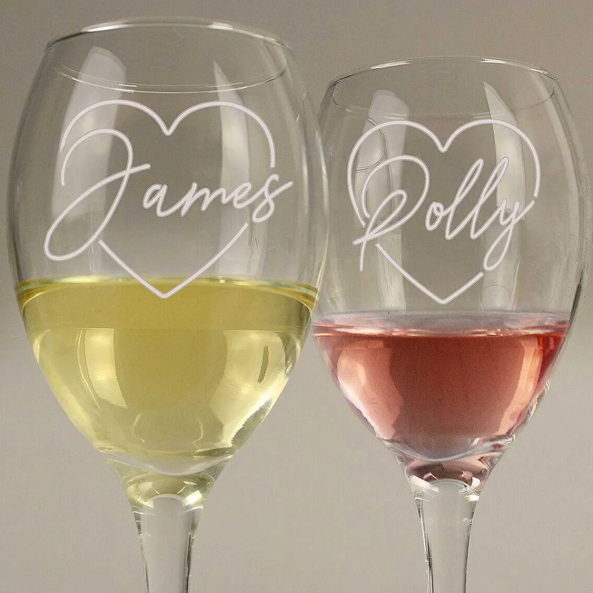 Personalised Name Only 'Heart' Wine Glass Set>Temptation Gifts Cheap