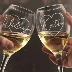 Personalised Name Only 'Heart' Wine Glass Set><noscript><img width=