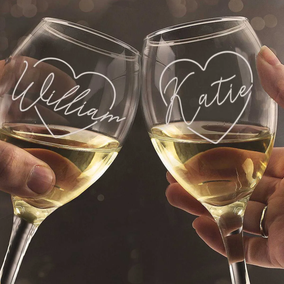 Personalised Name Only 'Heart' Wine Glass Set>Temptation Gifts Cheap