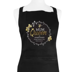 Personalised Queen Bee Black Apron>Temptation Gifts Sale