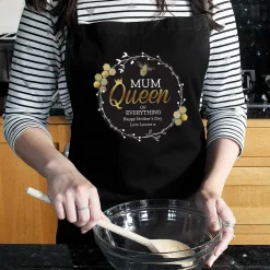 Personalised Queen Bee Black Apron>Temptation Gifts Sale