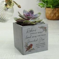 Personalised Robin Memorial Concrete Plant Pot>Temptation Gifts Shop