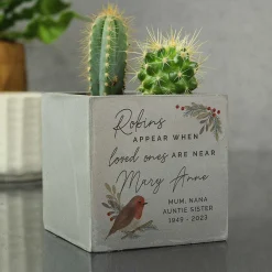 Personalised Robin Memorial Concrete Plant Pot><noscript><img width=