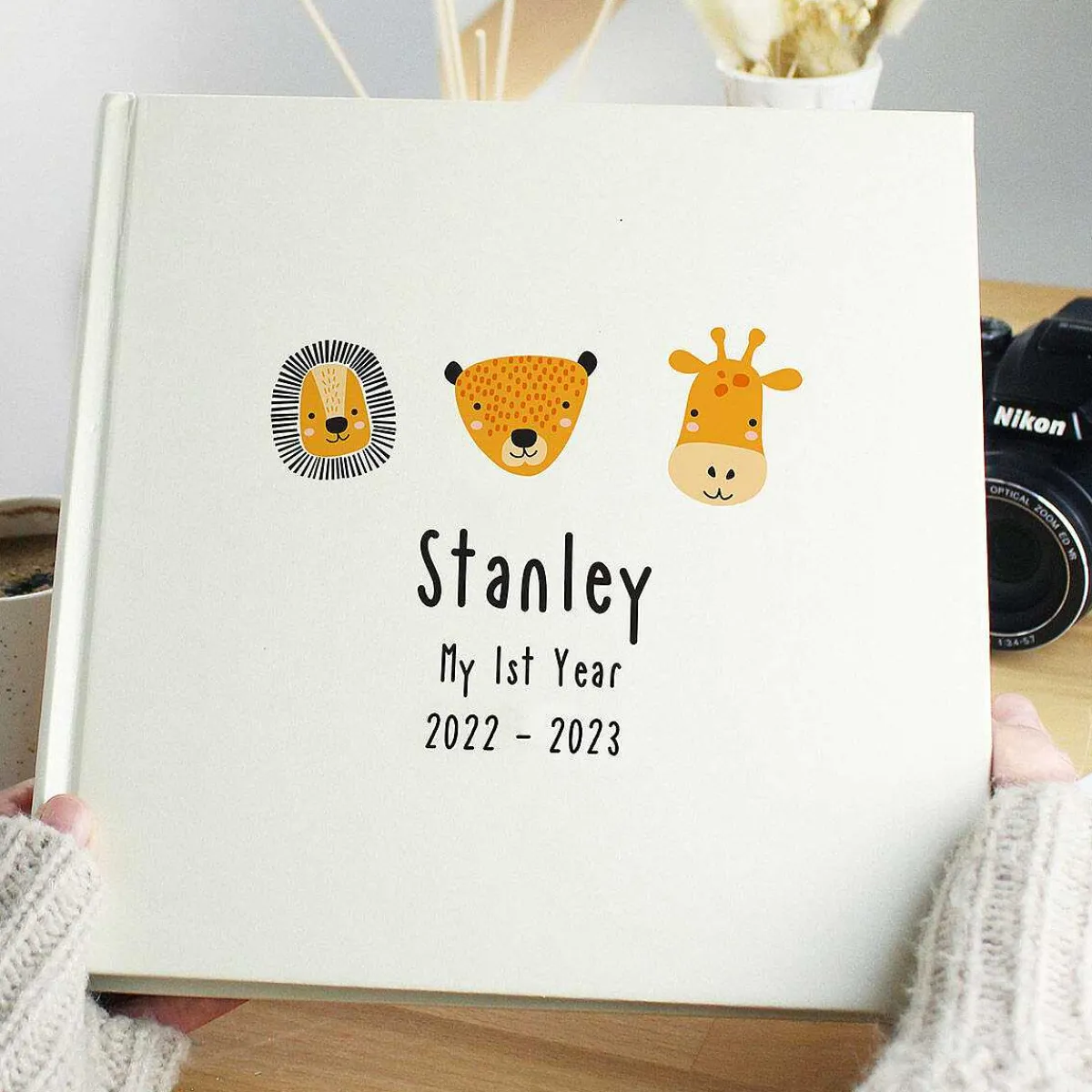 Personalised Scandi Safari Animals Square 6X4 Photo Album>Temptation Gifts Hot