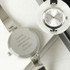 Personalised Silver Ladies Watch With Silver Slider Clasp><noscript><img width=