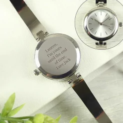Personalised Silver Ladies Watch With Silver Slider Clasp><noscript><img width=