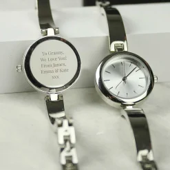 Personalised Silver Ladies Watch With Silver Slider Clasp><noscript><img width=