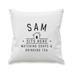 Personalised Sits Here Cushion>Temptation Gifts Cheap