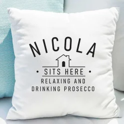Personalised Sits Here Cushion>Temptation Gifts Cheap
