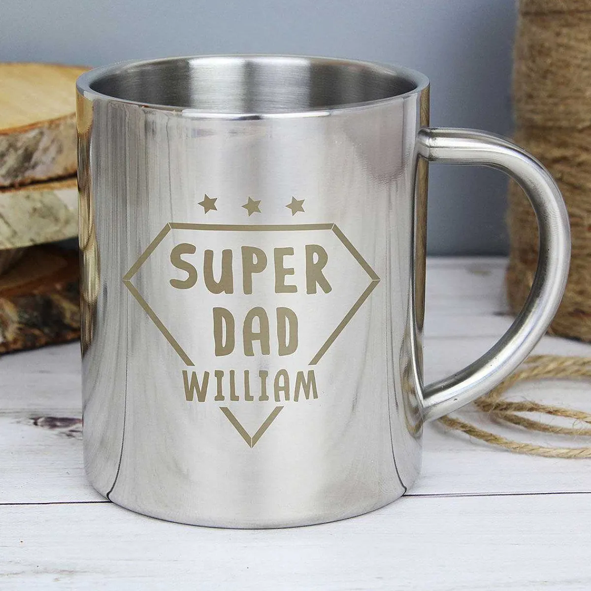 Personalised Super Dad Stainless Steel Mug>Temptation Gifts Hot