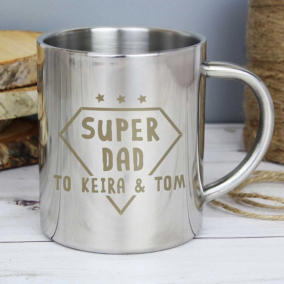 Personalised Super Dad Stainless Steel Mug>Temptation Gifts Hot