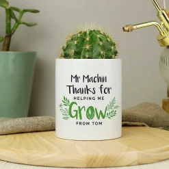 Personalised Teacher 'Thanks For Helping Me Grow' Ceramic Storage Pot><noscript><img width=