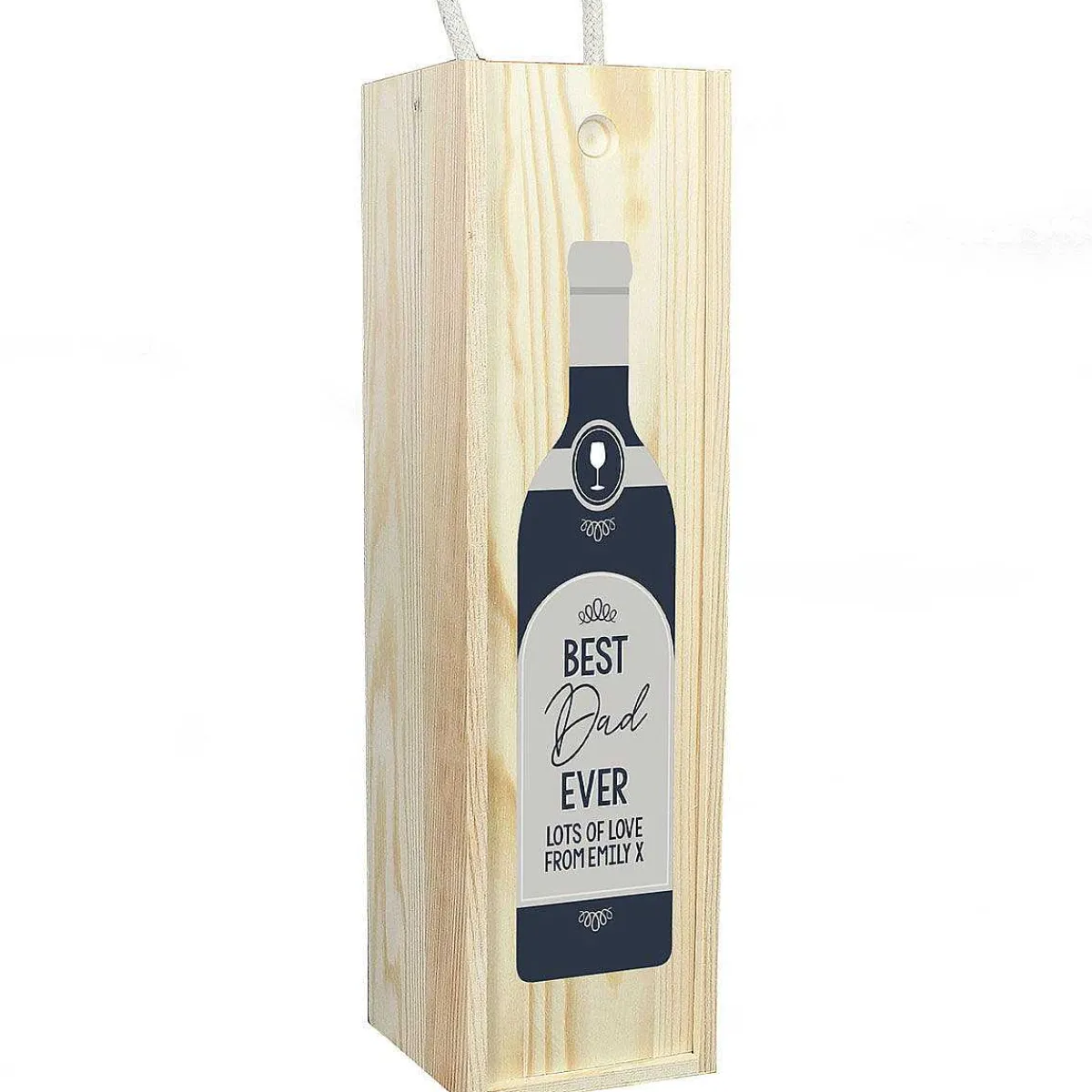 Personalised Text Grey Wooden Wine Bottle Box>Temptation Gifts Store