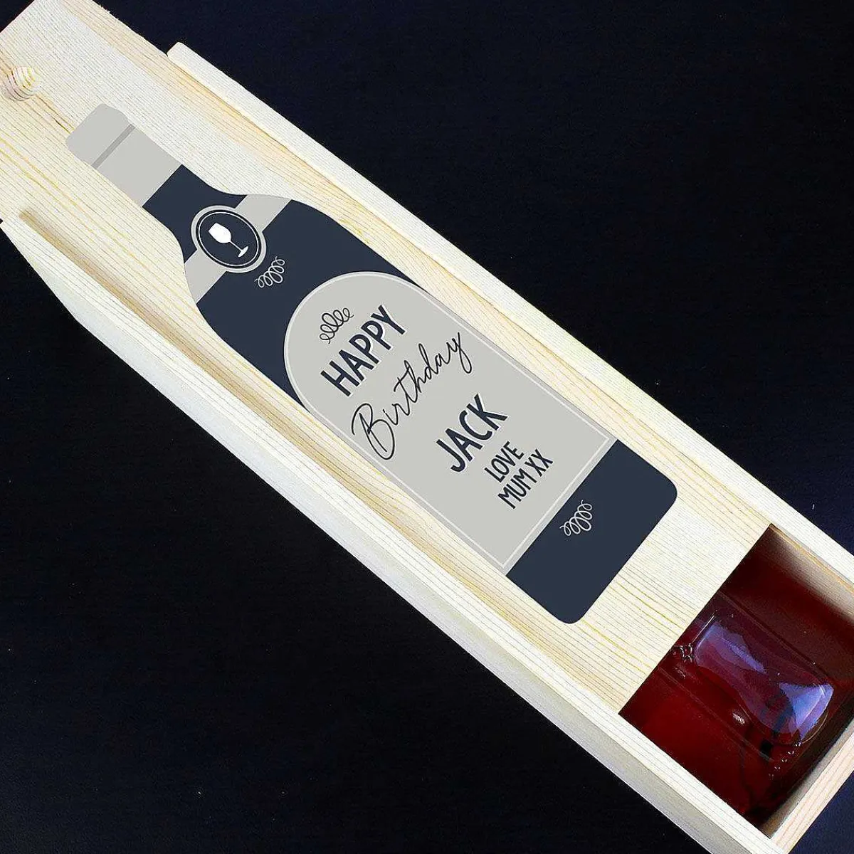 Personalised Text Grey Wooden Wine Bottle Box>Temptation Gifts Store