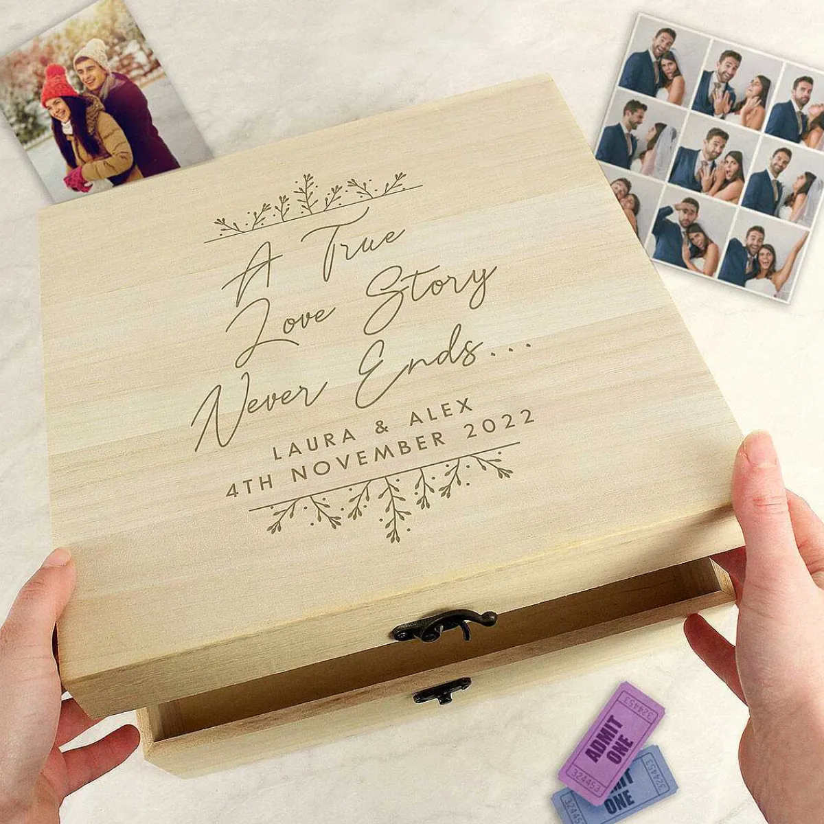 Personalised 'True Love Story' Wooden Keepsake Box>Temptation Gifts Cheap