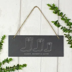 Personalised Welly Boot 'Family Of Three' Hanging Slate Plaque>Temptation Gifts Best