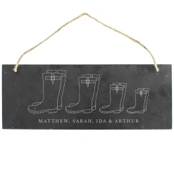 Personalised Welly Boot 'Family Of Four' Hanging Slate Plaque>Temptation Gifts Online