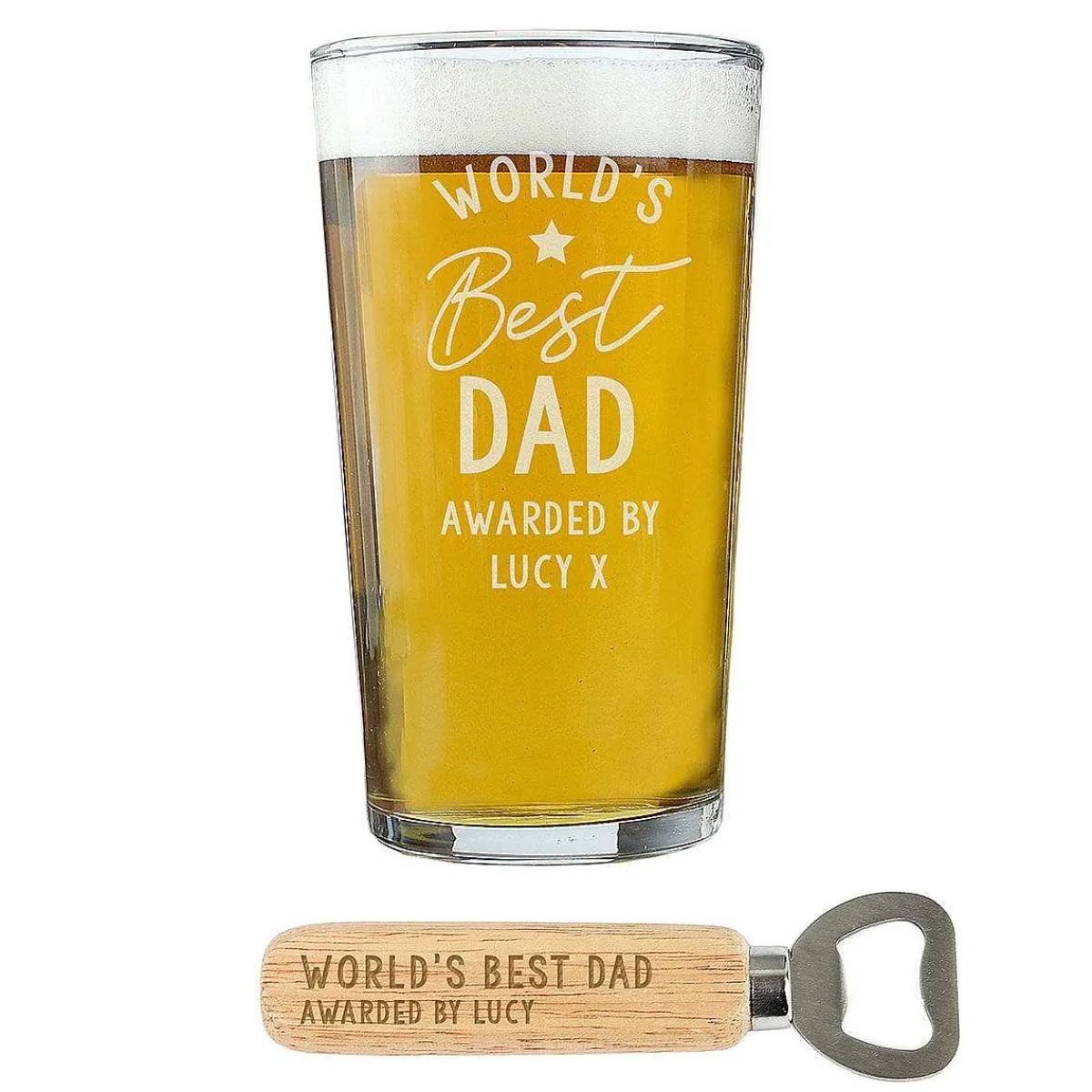 Personalised World's Best Pint Glass & Bottle Opener>Temptation Gifts Best