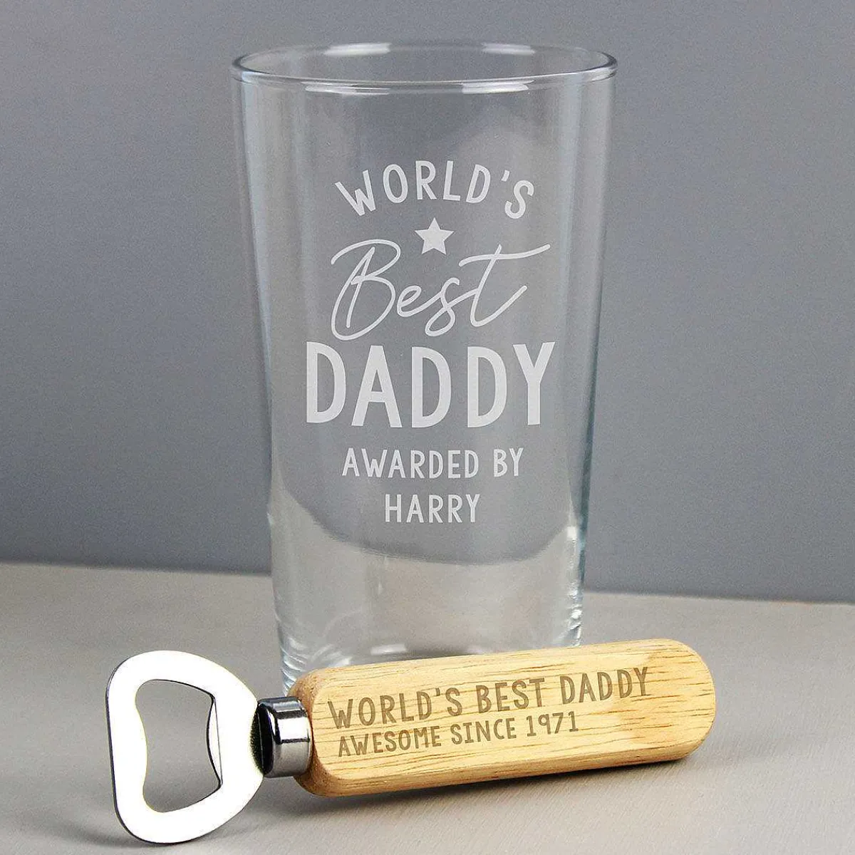 Personalised World's Best Pint Glass & Bottle Opener>Temptation Gifts Best