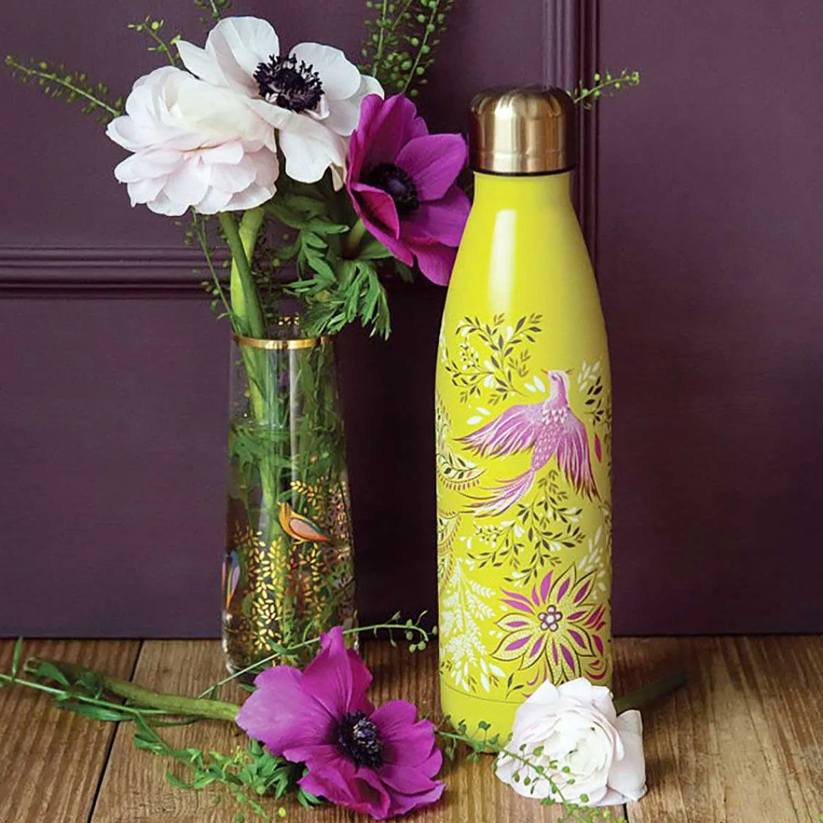 Haveli Garden Lime Bird Of Paradise Stainless Steel Water Bottle>Sara Miller Store