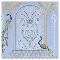 Peacocks & Ornate Door Blue Greetings Card>Sara Miller Best