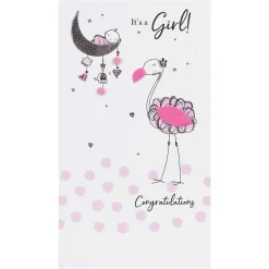 'Baby Girl' Flamingo & Baby New Baby Card>Second Nature Cheap