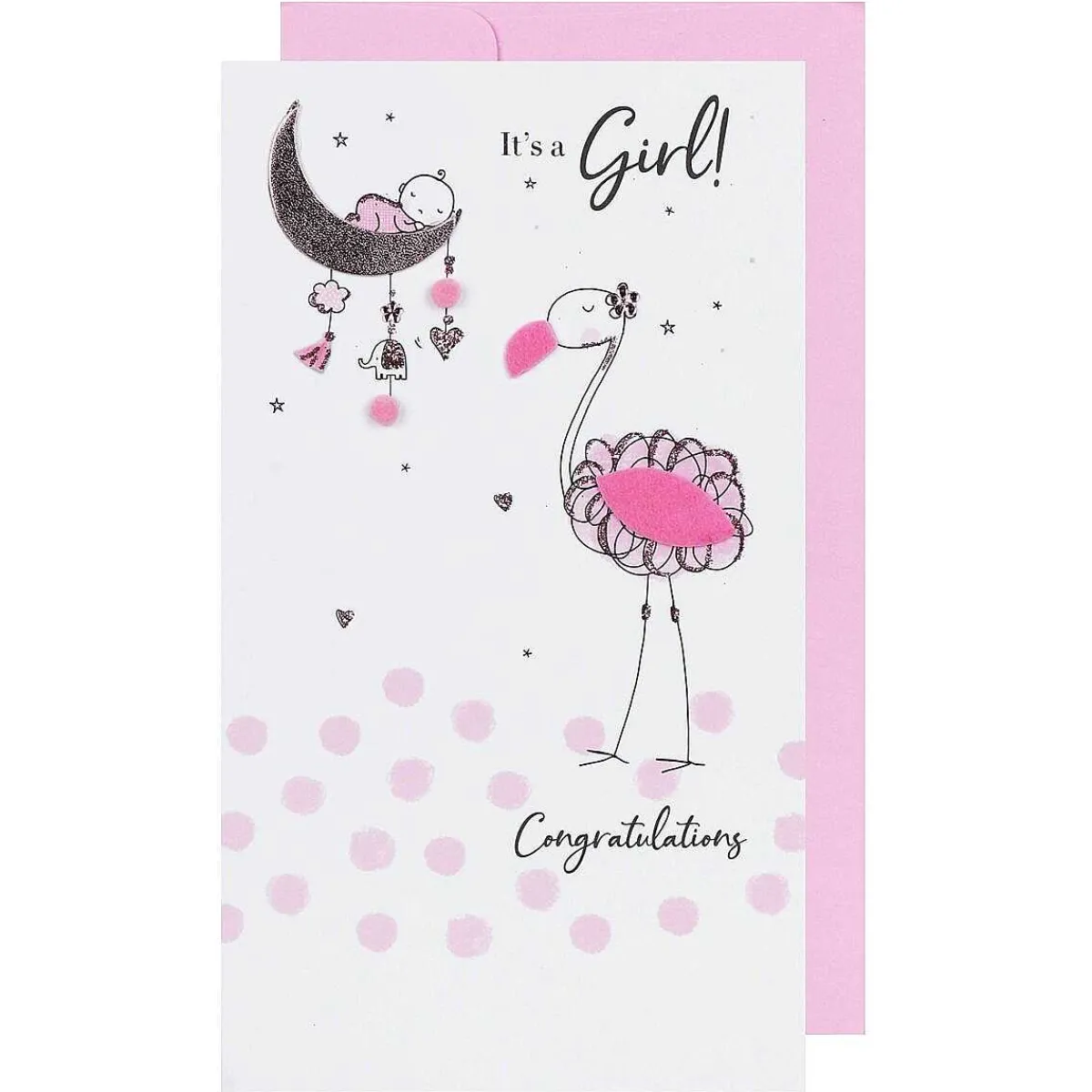 'Baby Girl' Flamingo & Baby New Baby Card>Second Nature Cheap