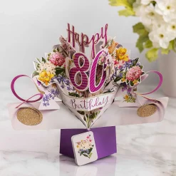 '80Th Birthday' Flowers 3D Pop Up Card><noscript><img width=