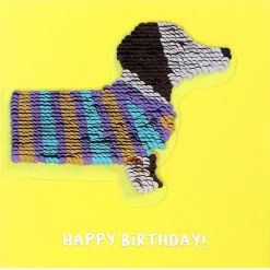 Shine Sequin Dog Birthday Card With Peel Off Patch>Temptation Gifts Best