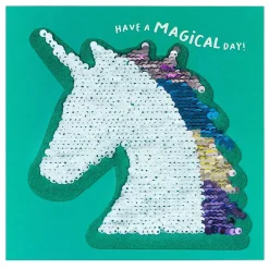 Shine Sequin 'Magical Day' Unicorn Greetings Card With Peel Off Patch><noscript><img width=