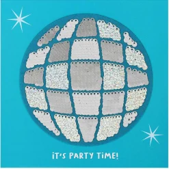 Shine Sequin 'Party Time' Disco Ball Greetings Card With Peel Off Patch>Temptation Gifts Sale