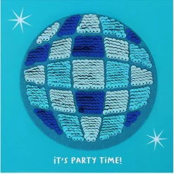 Shine Sequin 'Party Time' Disco Ball Greetings Card With Peel Off Patch><noscript><img width=
