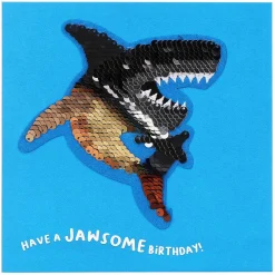 Shine Sequin Shark Birthday Card With Peel Off Patch>Temptation Gifts Discount