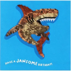 Shine Sequin Shark Birthday Card With Peel Off Patch><noscript><img width=