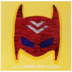 Shine Sequin Superhero Birthday Card With Peel Off Patch><noscript><img width=