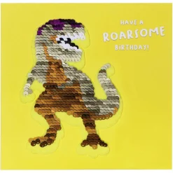 Shine Sequin T Rex Birthday Card With Peel Off Patch>Temptation Gifts Best