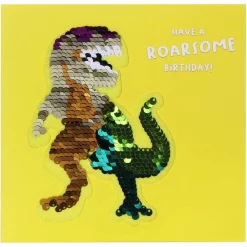 Shine Sequin T Rex Birthday Card With Peel Off Patch>Temptation Gifts Best