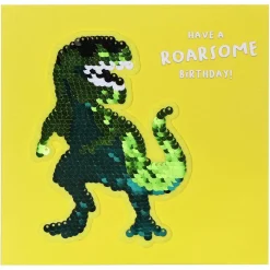Shine Sequin T Rex Birthday Card With Peel Off Patch><noscript><img width=
