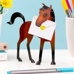 Chestnut Horse 3D Greetings Card><noscript><img width=