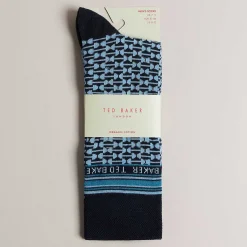 Bakeing Blue Geometric Jacquard Men's Crew Socks>Ted Baker Hot