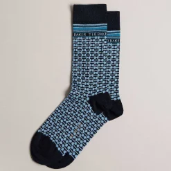 Bakeing Blue Geometric Jacquard Men's Crew Socks>Ted Baker Hot